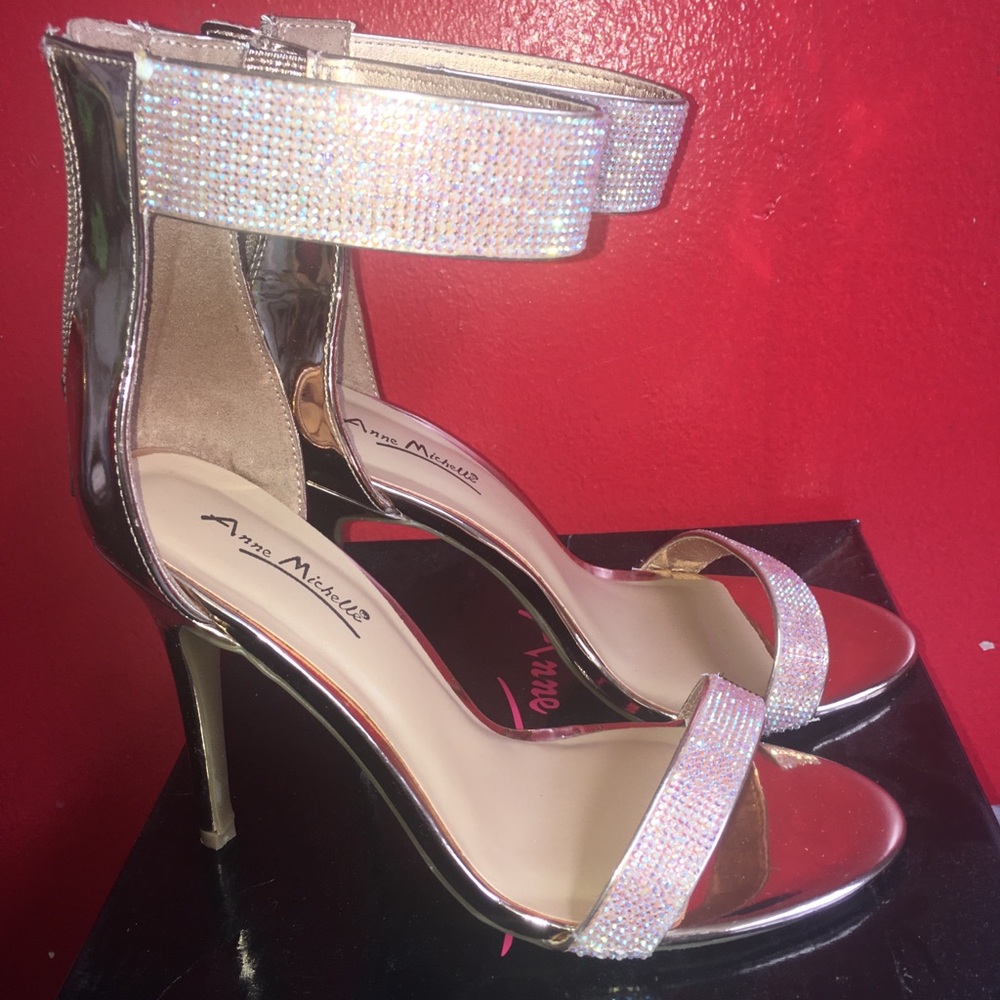 Charlotte Russe Rhinestoned Rose Gold Heels